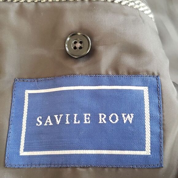 Savile Row Sport Coat Mens 44L Wool Tweed Herringbone Black White Blazer Jacket - Picture 2 of 7